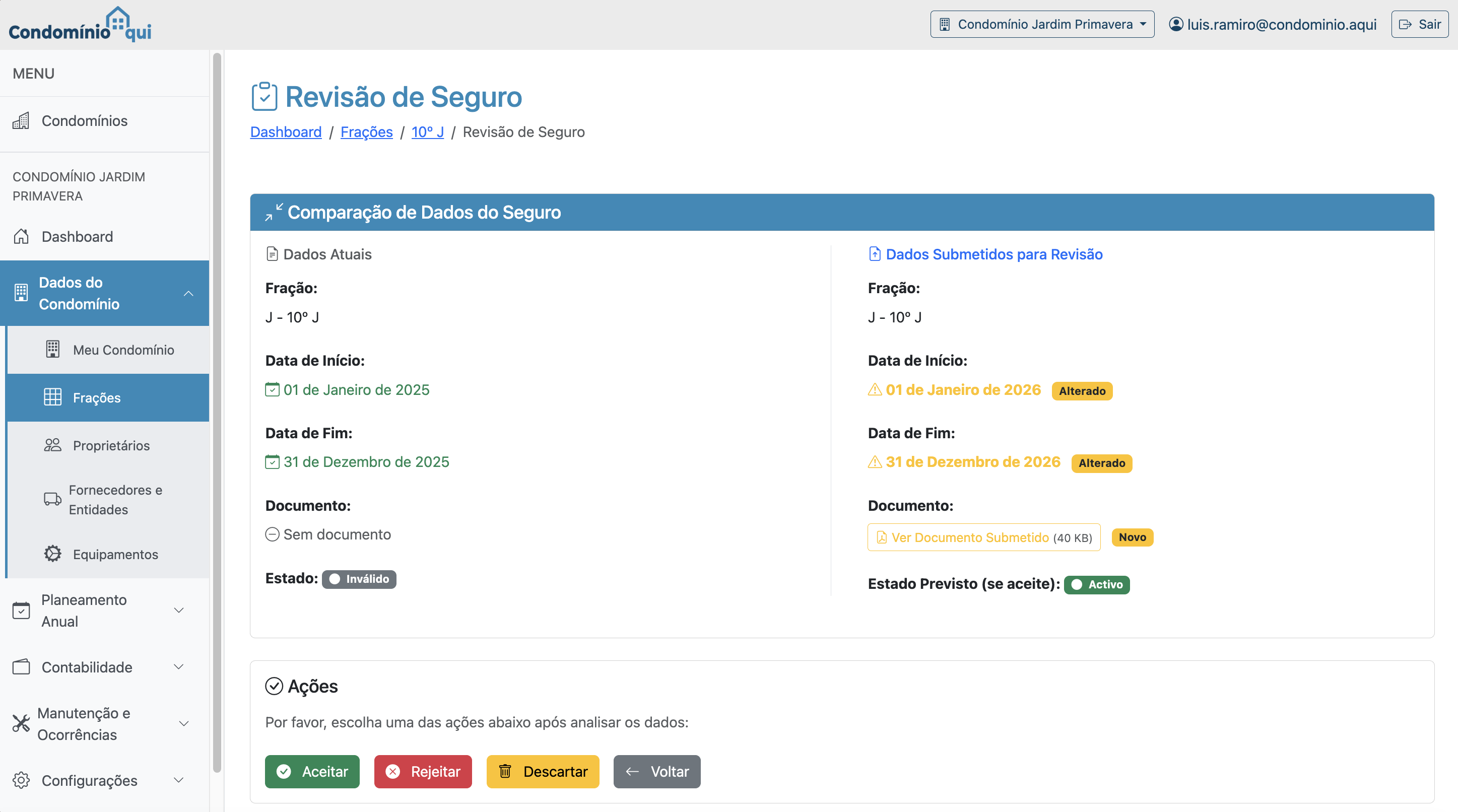 Revisão de seguros - Revisão de informações submetidas pelos condóminos